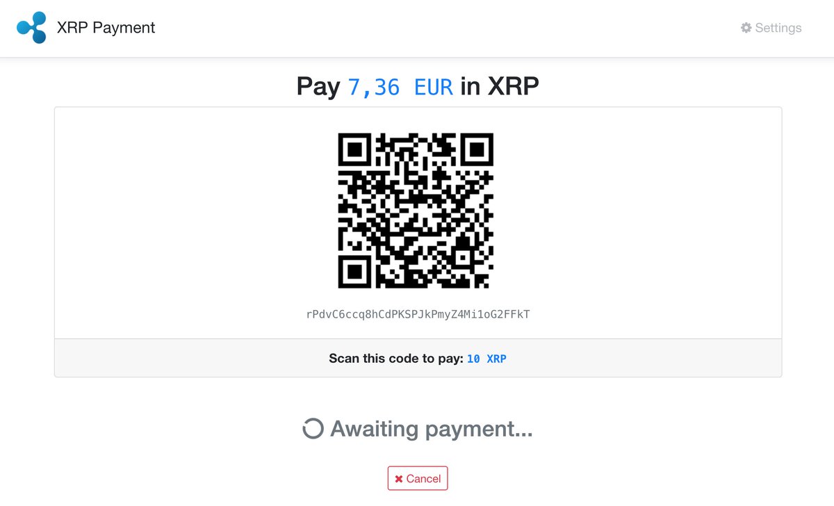 WietseWind's tweet photo. Accept in-store payments 🤩using $XRP using https://t.co/RDbEi5xEgt - Add your wallet, enter an amount (with #currency #converter!) and show the QR to your customer. With instant confirmation on payment 🎉😎 #xrpthestandard https://t.co/yQ927MUitf