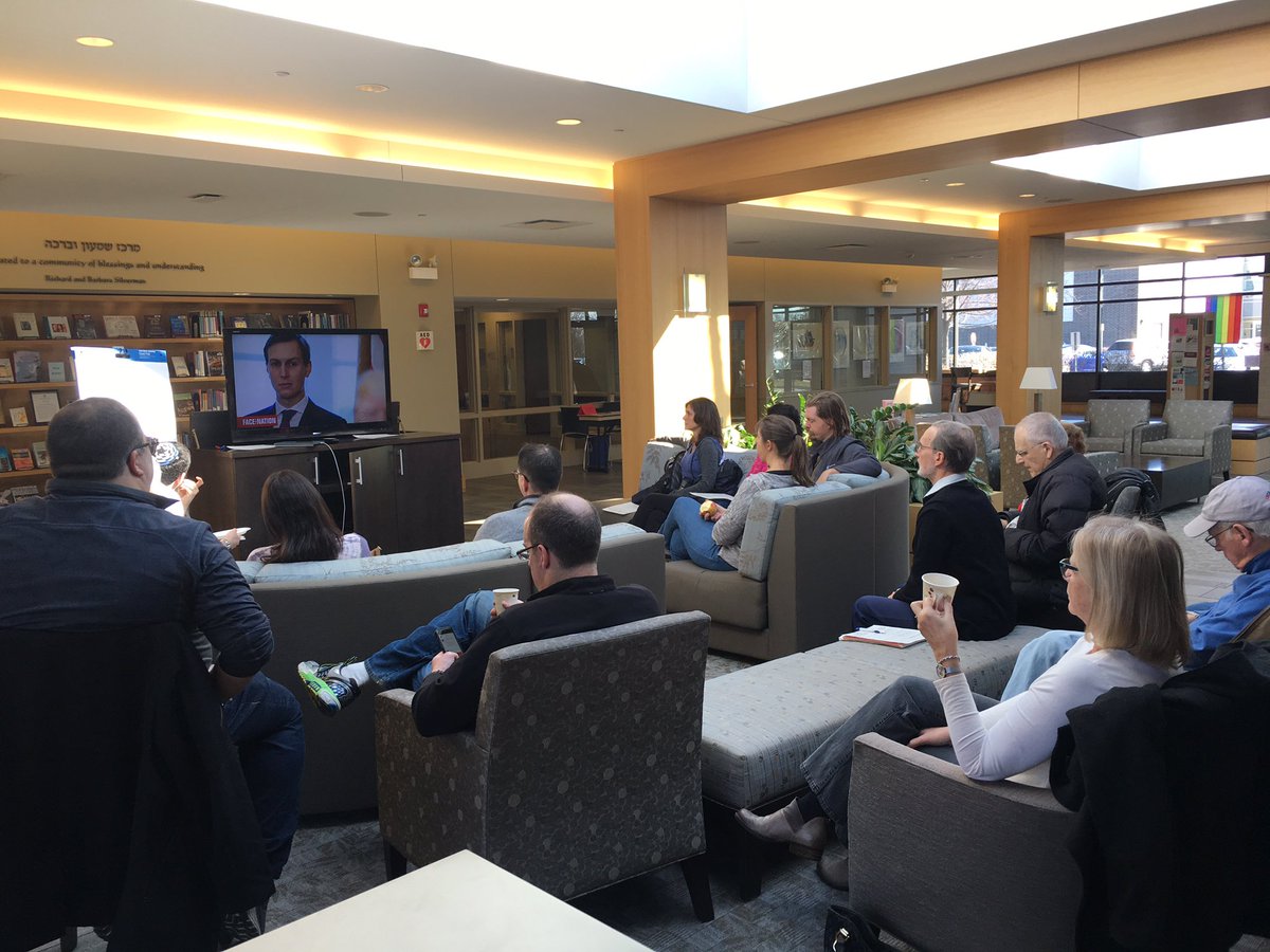 BJBEcommunity's tweet photo. News, Nosh, &amp; (k)Nowledge. #BJBE congregants gathered in the Village Center to connect and have a conversation about current events. We'll be here March 11 &amp; 18, too - join us! https://t.co/NqkTvBNgkC