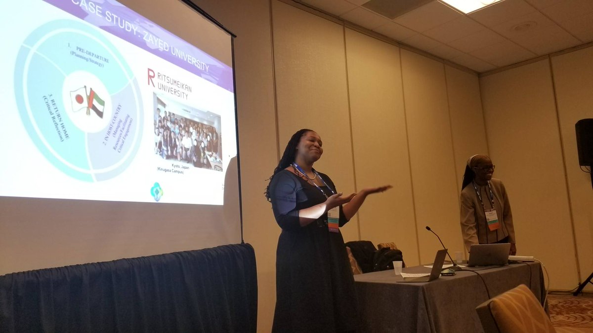 NASPA_IEKC's tweet photo. Such passion & appreciation in Natesha Smith & Imani Fredricks-Lowman voices when reflecting on "Cultural Immersion Experience: Case Study of Emirati Students' Experience in Japan". What a rewarding program that has had positive impact on students at Zayed University #IntlSymp18 https://t.co/SlmK2cVB2X