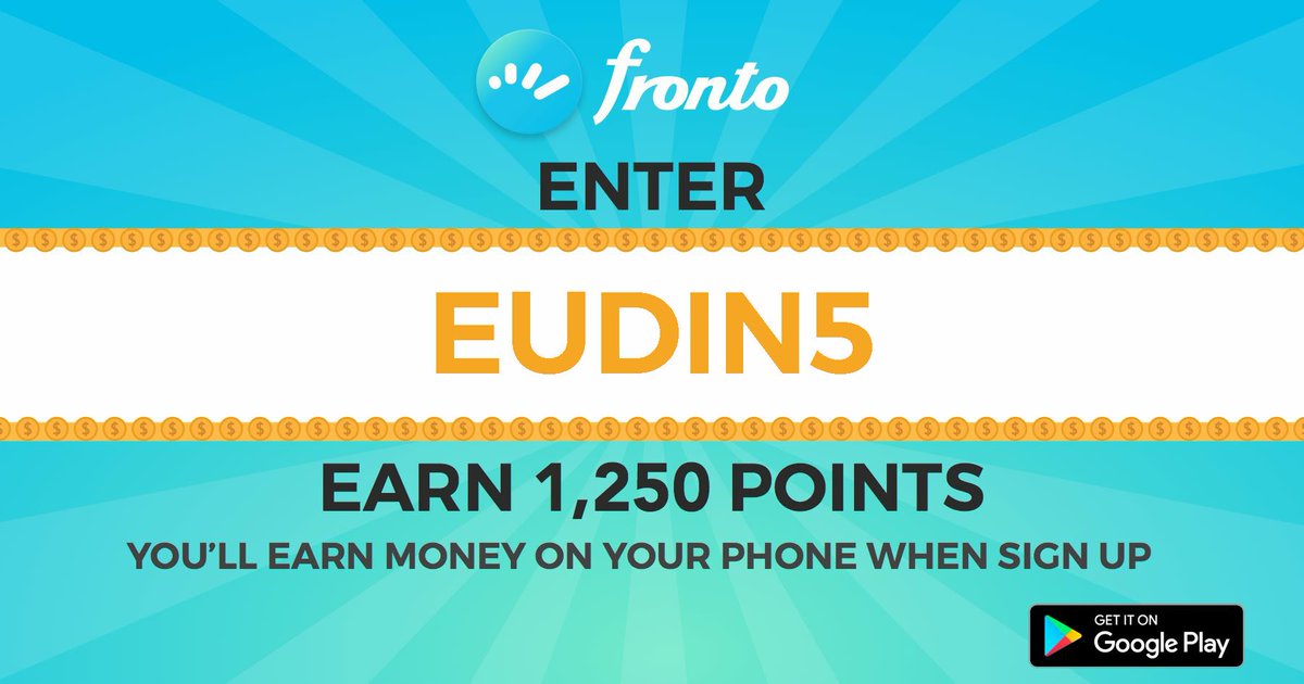 Join Fronto to earn money on your phone. Enter 'EUDIN5' to start with bonus 1,250 Points. play.google.com/store/apps/det… #rewardapp #makemoney