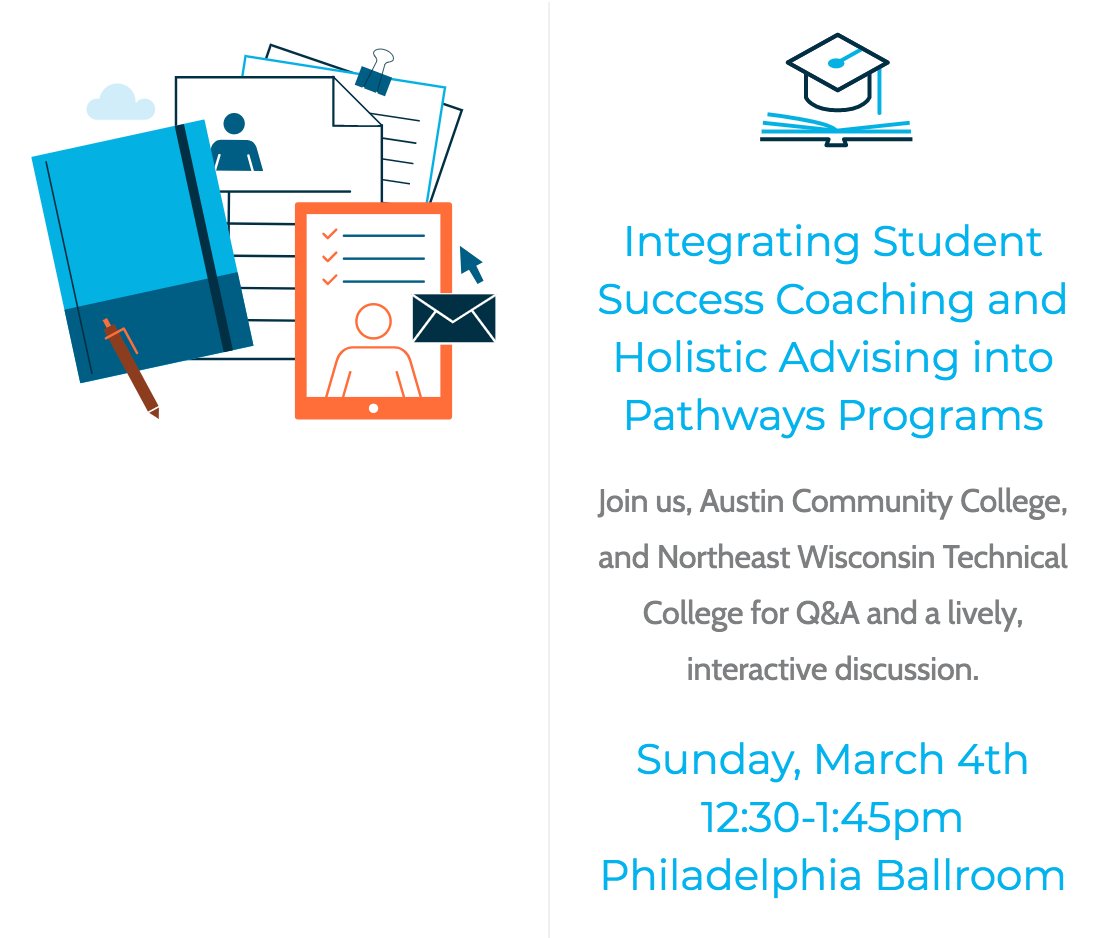 InsideTrack's tweet photo. Hey #CCI18 - bring your pen and your questions to Philadelphia Ballroom at 12:30pm for the Fireside Chat: Integrating Student Success Coaching and Holistic Advising into Pathways Programs with @accdistrict &amp; @NWTC #NASPA18
https://t.co/IKXLB6JrWb https://t.co/z9zN3emBpR