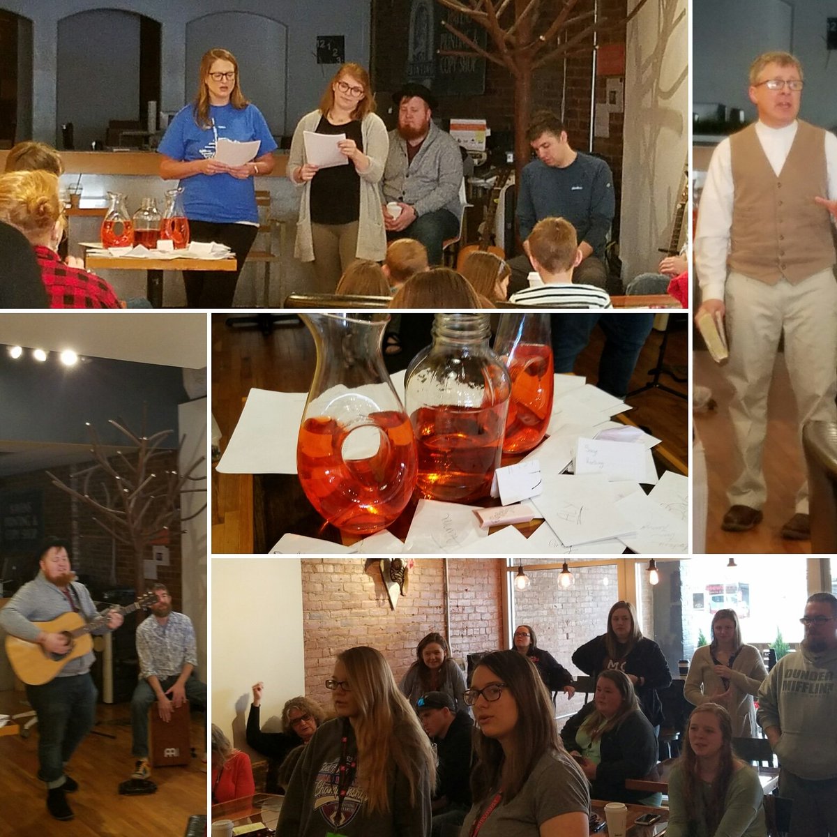 BethanySem's tweet photo. Worshiping in Craft Coffee Parlor with youth at #RYC18. Enjoying drinks, music, preaching, and time together wrestling with forgiveness.

#BTSYouthEngagement is glad to be here this weekend! https://t.co/PtzidsoEyn
