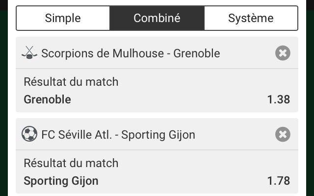 PredatorsPronos's tweet image. Let's go pour le safe du jour !

🏒 Grenoble @1.38
⚽️ Gijon @1.78 

Combiné : 2.46

Mise 2%

#TeamParieur 
#ParionsSport