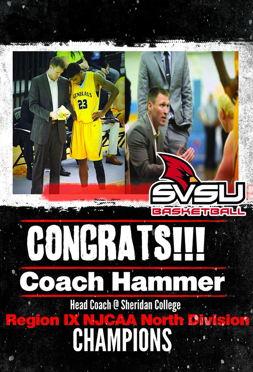 SVSU_MBB's tweet photo. Congrats to Former Assistant Coach Matt Hammer for winning the NJCAA Region IX North Division Championship!! Good luck in March!! @CoachHammerSC https://t.co/VShlzPRMM3