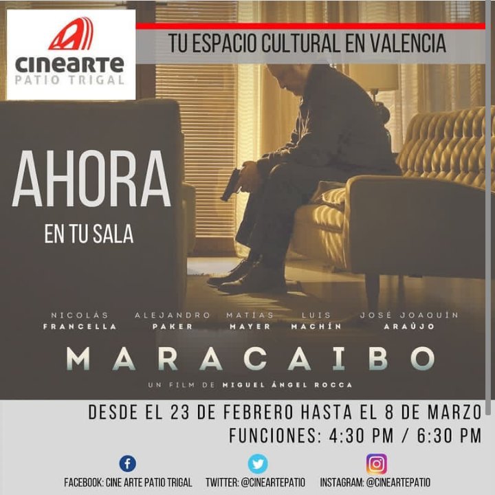UCarabobo's tweet photo. Hasta el próximo #8Mar se estará proyectando en la sala del @cineartepatio de la @UCarabobo el film de Miguel Ángel Rocca "Maracaibo" #LeeTiempoUC https://t.co/gXQm3Vu8U0