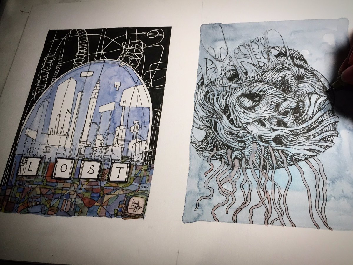 LydiaBurris's tweet photo. Two different types of tangled chaos I like to play in. I'm not done with the second one yet. 
...
#ink #chaos #drawing #lost #tentacles https://t.co/PhHXzbVp0x