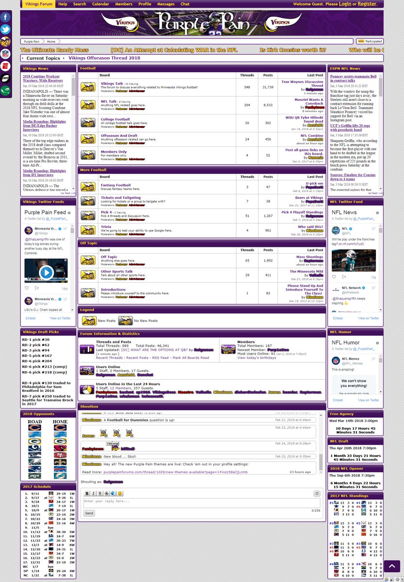 _PurplePain_'s tweet photo. #Vikings fans, looking for a tight-knit group of people to talk Vikings football with all year long? If you're looking for a smaller, more relatable (decent, mature, moderated) Vikings community, give us a chance at Purple Pain Forums. #SKOL 

Also, check out our new themes: https://t.co/e7TMeJvdyA