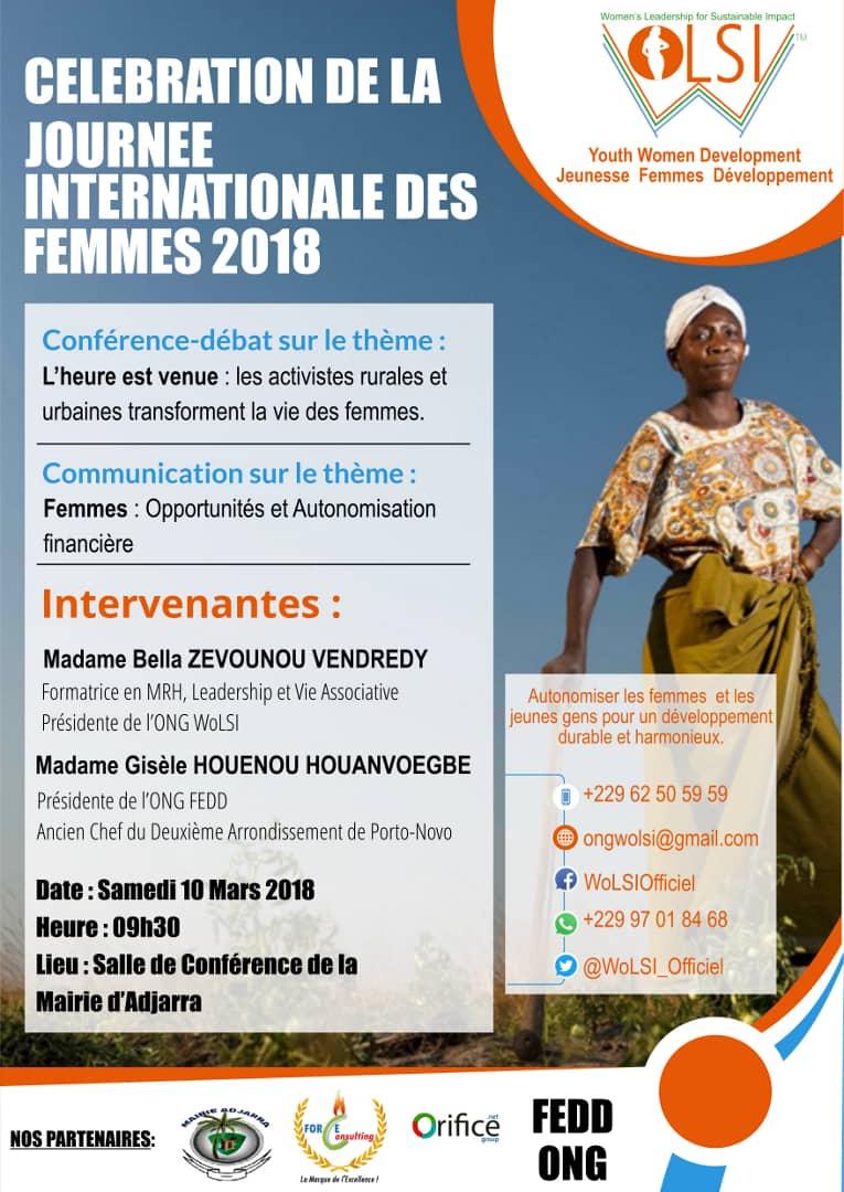 WoLSI_Officiel's tweet photo. Célébration de la #JIF2018. Prenez le RDV avec #WoLSI le Samedi 10 Mars 2018 la Mairie d'Adjarra à 9h30. https://t.co/ZFbfocru3y