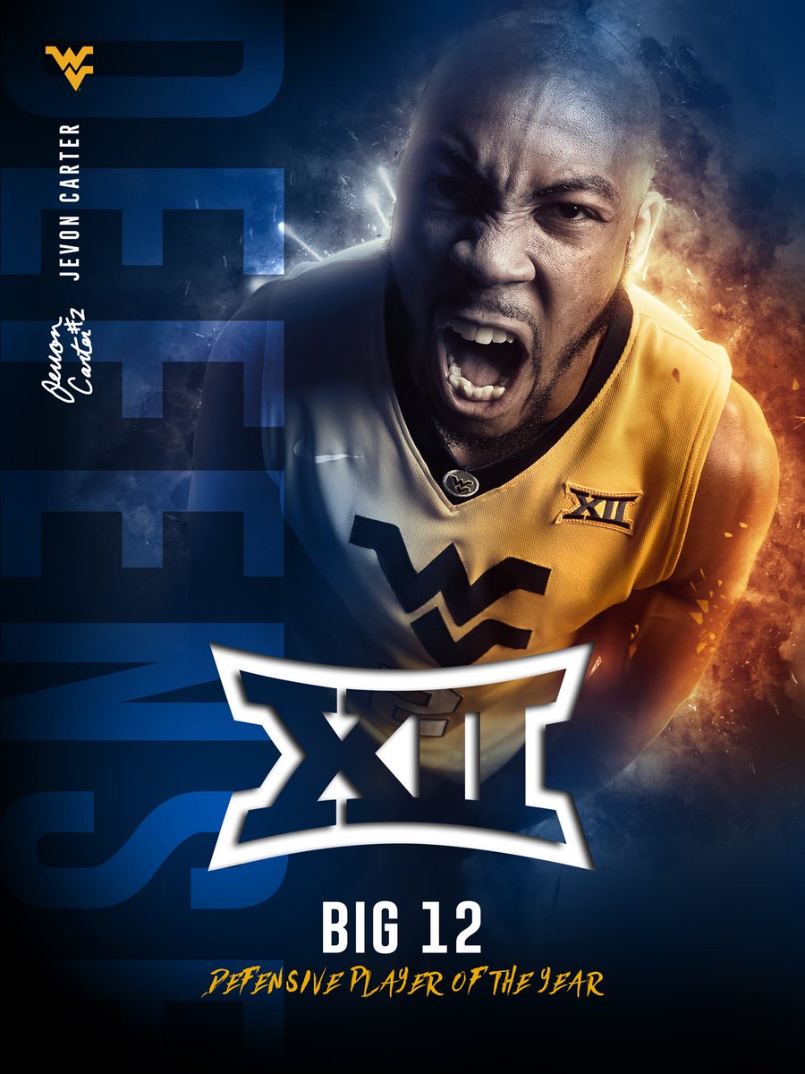 WVUhoops's tweet photo. Jevon Carter has been named the #Big12MBB Defensive Player of the Year!

He becomes the third Big 12 player to earn the honor twice in a career. https://t.co/gAO30QWSzX