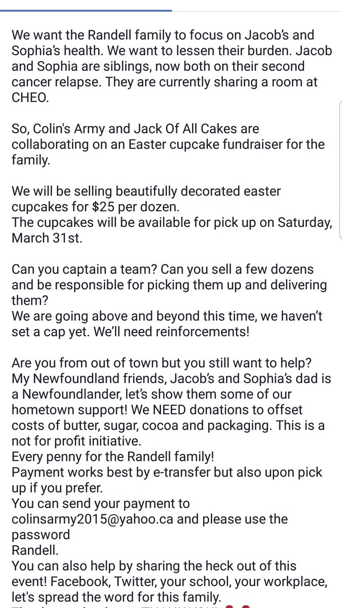mscheidegger4's tweet photo. #cupcakesforRandalls
Jacob and Sophia need your support. Can I get a RT? @JODYMITIC @JimWatsonOttawa @KeithEgli @qaqishmichael @BobMonette1 @laura_dudas @MathieuFleury @JeremyWittet @SaraChristena https://t.co/TpXJ4kUzQn