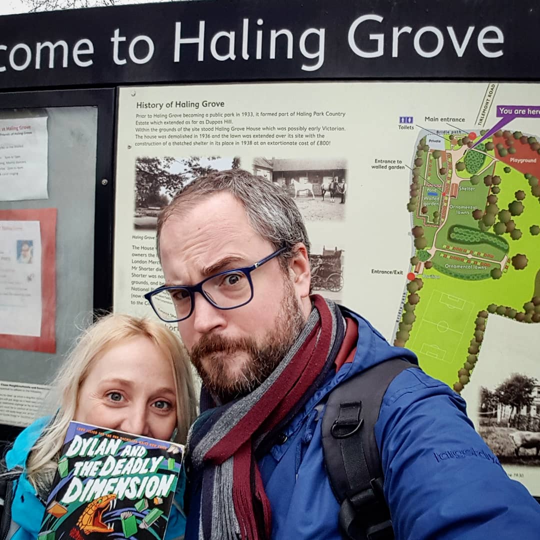 MBardwellWrites's tweet photo. Took @wigglesweets on a tour of Croydon spots that appear in my book Dylan and the Deadly Dimension today. We ended up in a few odd realities, met a sinister bookseller and were chased by cement people. But we escaped the Deadly Dimension and have made it home in time for tea. https://t.co/wwXBfug4GJ