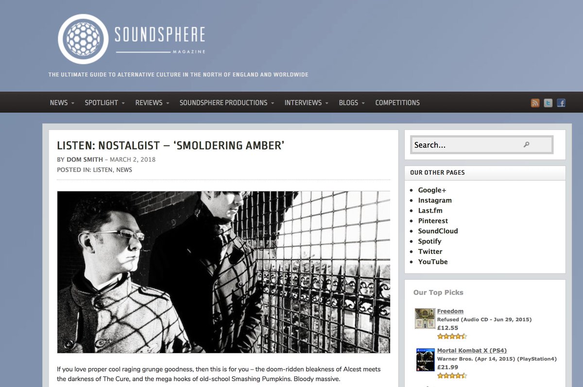 Britain's <a href="/SoundsphereMag/">SOUNDSPHERE</a> has featured 'Smoldering Amber',  the new single from Seattle-based <a href="/NostalgistBand/">Nostalgist</a> (off the new 'Disaffection' album forthcoming via Nostalgium Directive) ~ soundspheremag.com/spherecast/lis…
