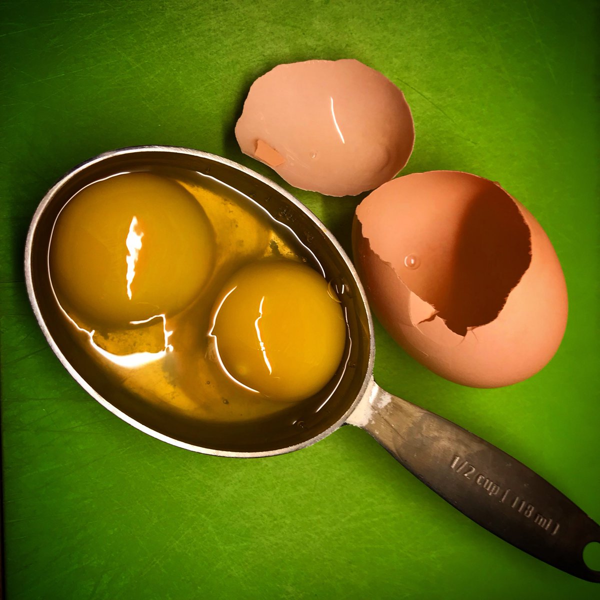 Cluckmuckcook's tweet image. Today one of the hens laid a huge egg after #snowmageddon . Cracked it open for tea and it was a #doubleyolk #sundaywin