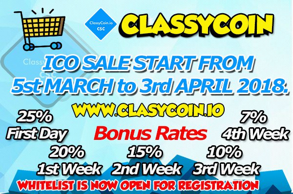 ClassyCoin's tweet photo. It's SUPER Easy to Purchase #ClassyCoin! All you need is an #ERC20 Compliant wallet, &amp; some ETH! Even a beginner can do it! 😁
Hurry, Get whitelisted &amp; Buy on the 1st day to get 25% bonus. #ICO is less than 24 hrs
https://t.co/eRPHZ8NNko

#ClassyCoinNetwork #TokenSale #Crowdsale https://t.co/aVU6Q81sM4