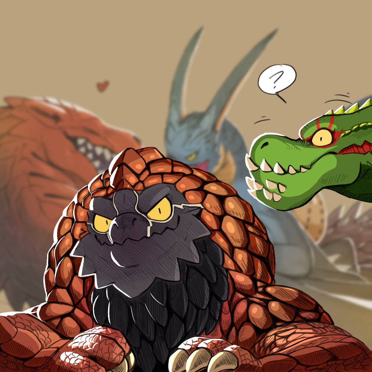 DaftPatriot's tweet photo. Deviljho and Bazelgeuse, with added photobomb. https://t.co/BAa1BwKCSk