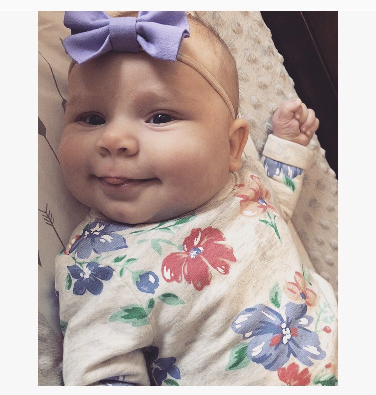 delaneyhamel's tweet photo. My sweet girl isn’t quite 3 months yet, but she’s in 6 months clothes and is growing like crazy! Time needs to slow down 😭💜🌸 #AubrieJune https://t.co/uat1CsegZX