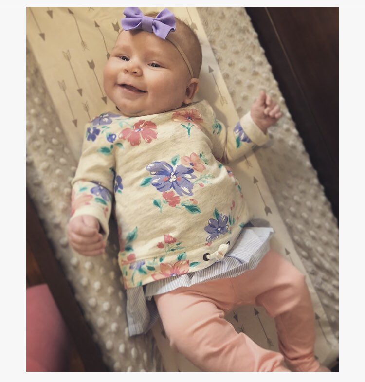 delaneyhamel's tweet photo. My sweet girl isn’t quite 3 months yet, but she’s in 6 months clothes and is growing like crazy! Time needs to slow down 😭💜🌸 #AubrieJune https://t.co/uat1CsegZX