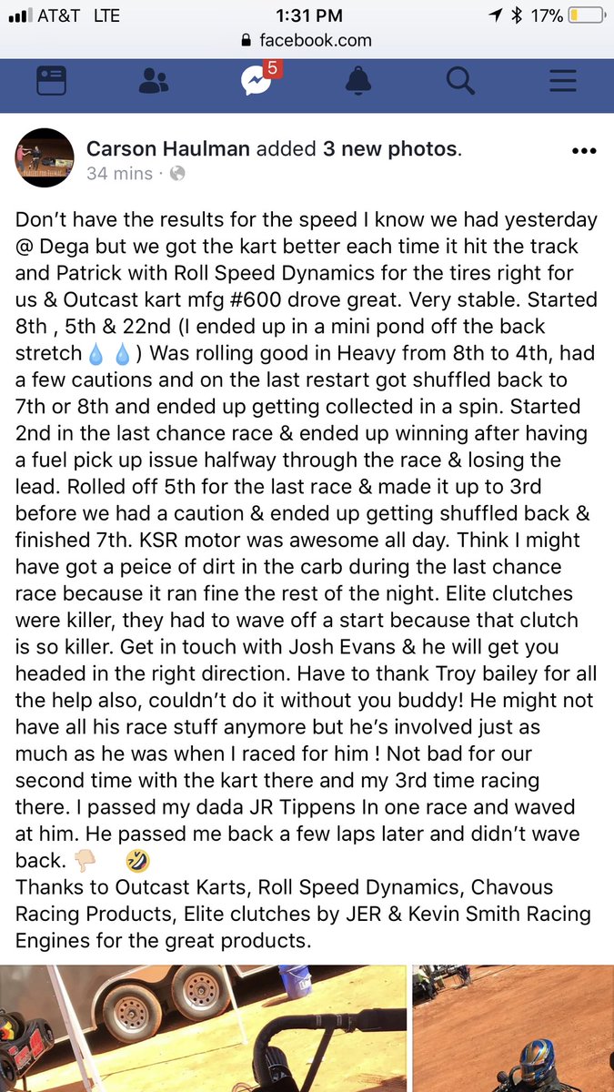 Carson_600's tweet photo. Instead of me typing a book on here you can read the book I wrote on Facebook about this weekend. @OutcastKarts was damn good! Tons of speed all weekend @tstdirt just no results to show for it. Ran up inside the top 3 for over half the race. Cautions hurt us. https://t.co/11crgNTihw