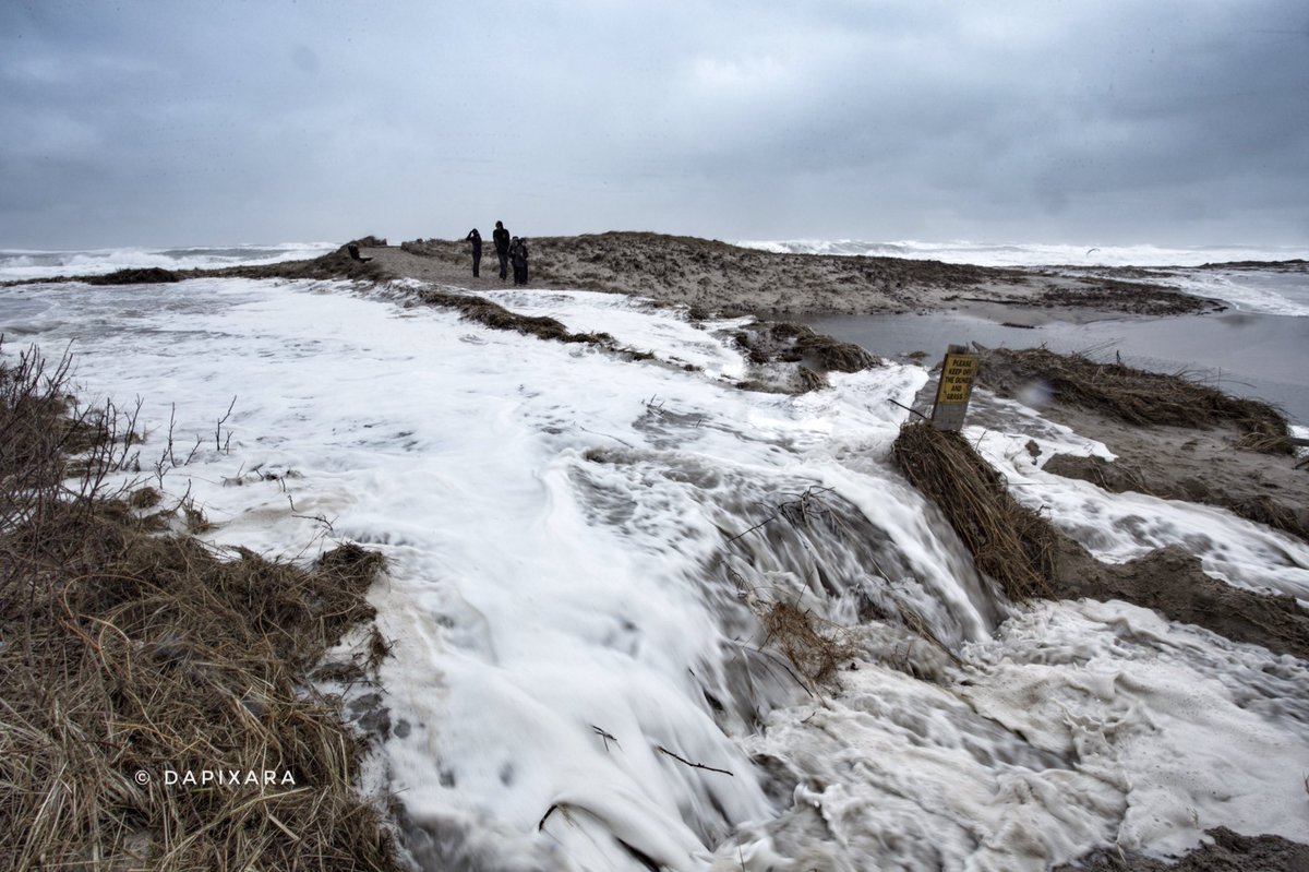 dapixara's tweet image. The storm surge today pushed waves over the dunes at Nauset beach entrance, Orleans, Massachusetts. #capecod #StormHour