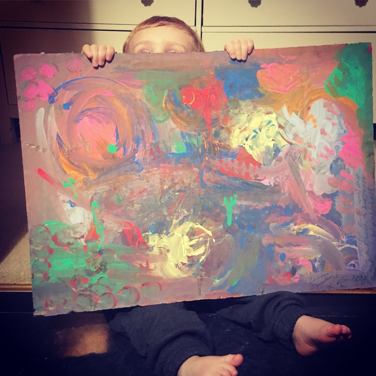 Fay_Powell09's tweet photo. The boy loves to paint 🎨 he is so excited by colours and shapes it is so great to see, I hope he continues to love art. Must have been influenced by @Alan_Measles exhibition last year ! #art https://t.co/XhgW0KGQ2j