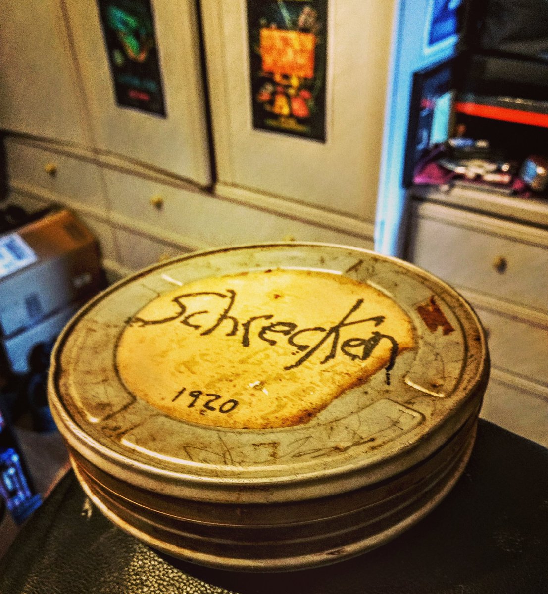 killianhgore's tweet photo. The reel of film prop from my short film Schrecken featured in the movie 2 Die For (look for the trailer on YouTube!). #2diefor #horror #horrormovies #horrorfilm #schrecken #headofjanus #fwmurnau #britishhorror #60secondstodie #horrorfan #horrorfanatic #horrormovieprop #filmprop https://t.co/OZVgo9D4wN