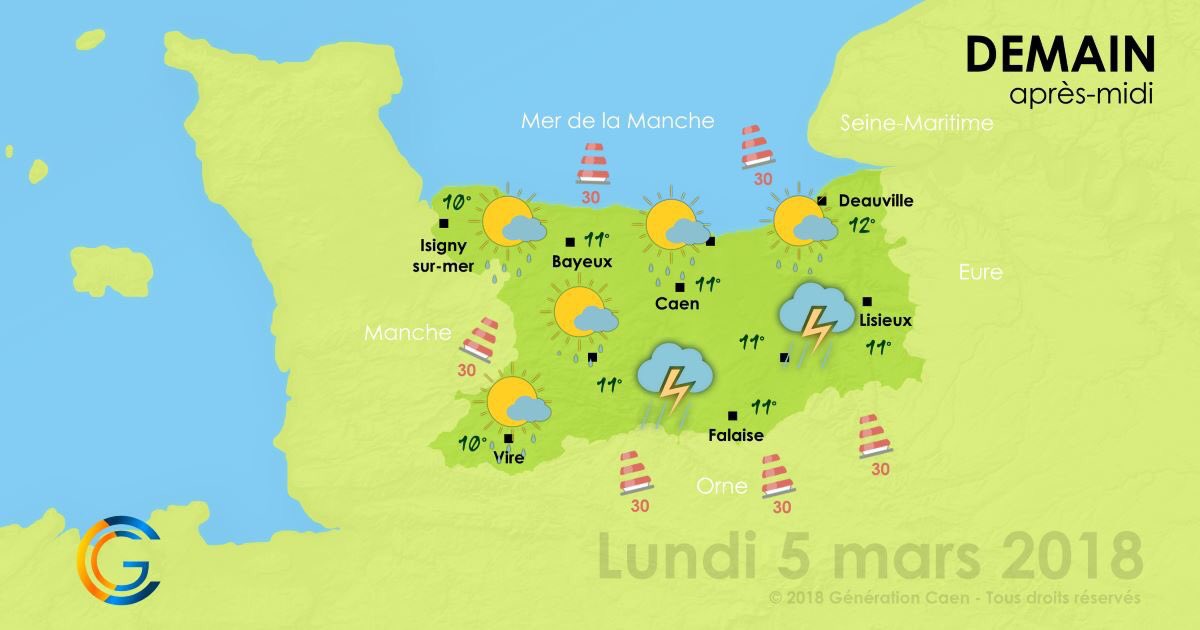 CaenLaMerTV's tweet photo. La météo pour demain dans le Calvados avec @generationcaen https://t.co/BEmg1lnlDE