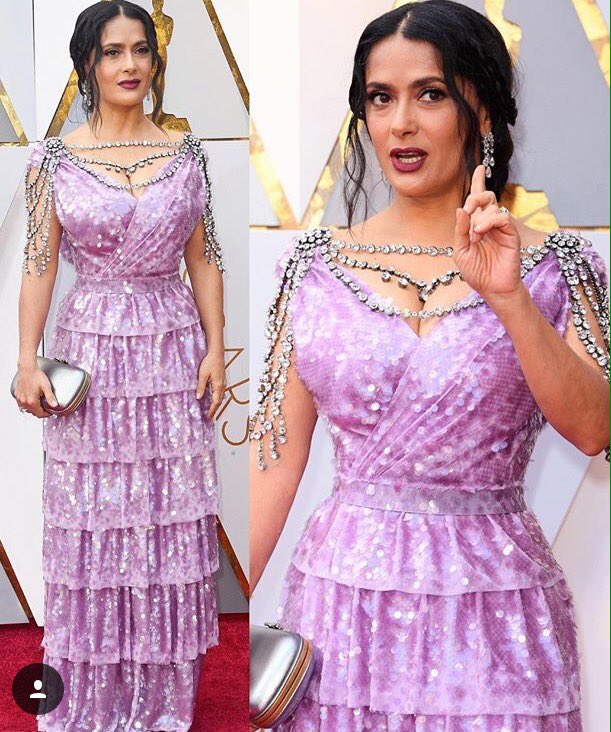 hallyluke's tweet photo. #gucci cake! yum! 🦄 #oscars2018 #redcarpet #salmahayek #alessandromichele #tfsfashiondesign https://t.co/lTUUe3Oa4O