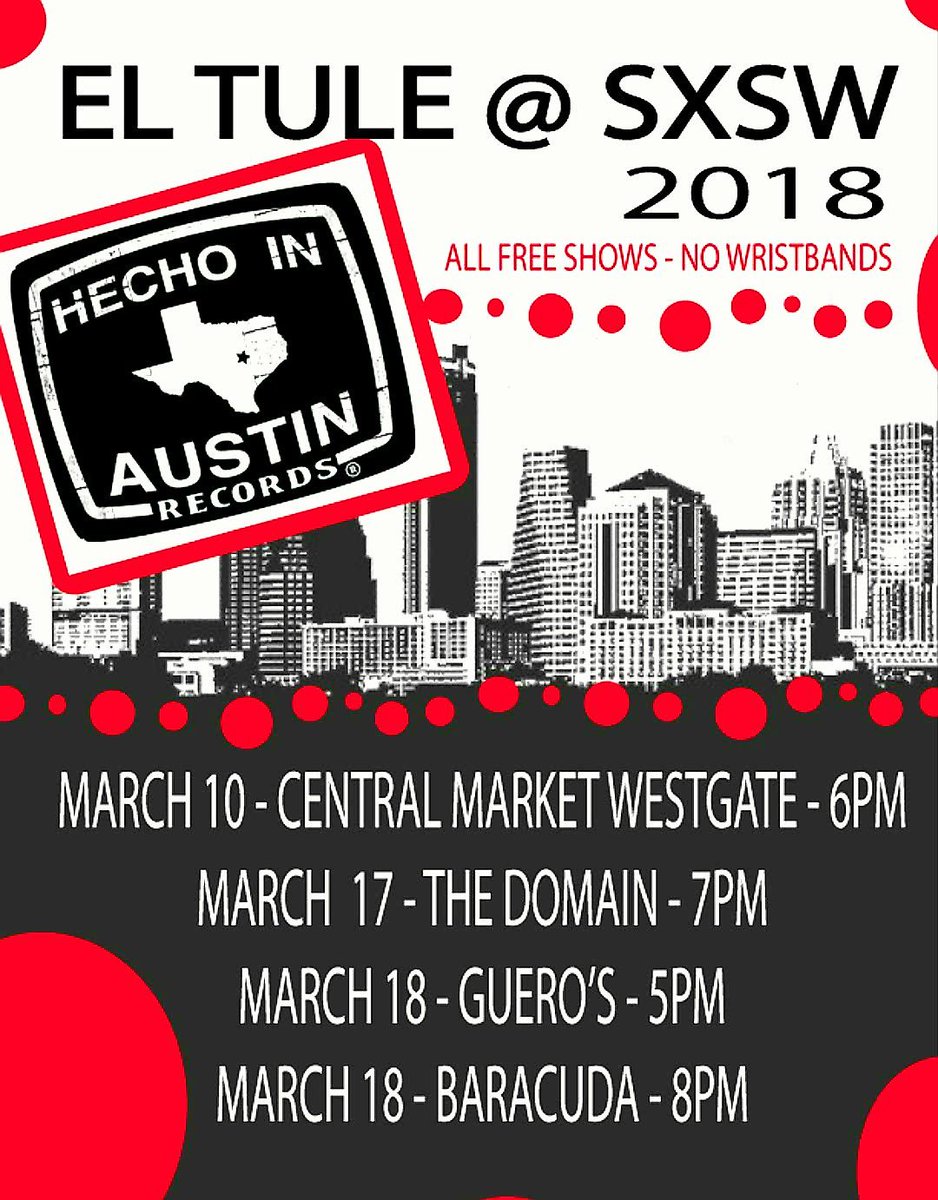 eltule's tweet photo. All free & no wristband SXSW 2018- come get your #reggaecumbia #psychedelicsalsa #merenguejam on with us! @AustinVida @KUTX @theAustinot @AustinChronicle @jjtrachtenberg @DJCanoso @artkutx @Loweeb @nprmusic @ChronicleMusic https://t.co/DkQem3SCif