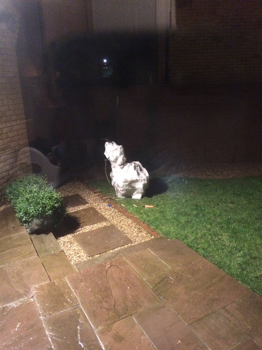 NJS_2012's tweet photo. It’s plus eight degrees, it’s the 3rd March and I’ve got a snowman in the garden. When did this become normal? Although the snowman does look more like a small snowdog now. https://t.co/nxFZiojD1W