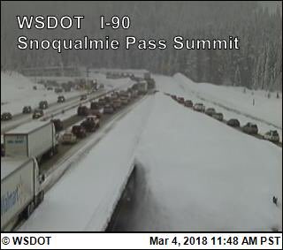 wspd6pio's tweet photo. #BREAKING Multiple collisions have CLOSED @SnoqualmiePass. Unknow ETA to open. @wastatepatrol attempting to clear collisions. #BePatient https://t.co/fA2X3NaAsc