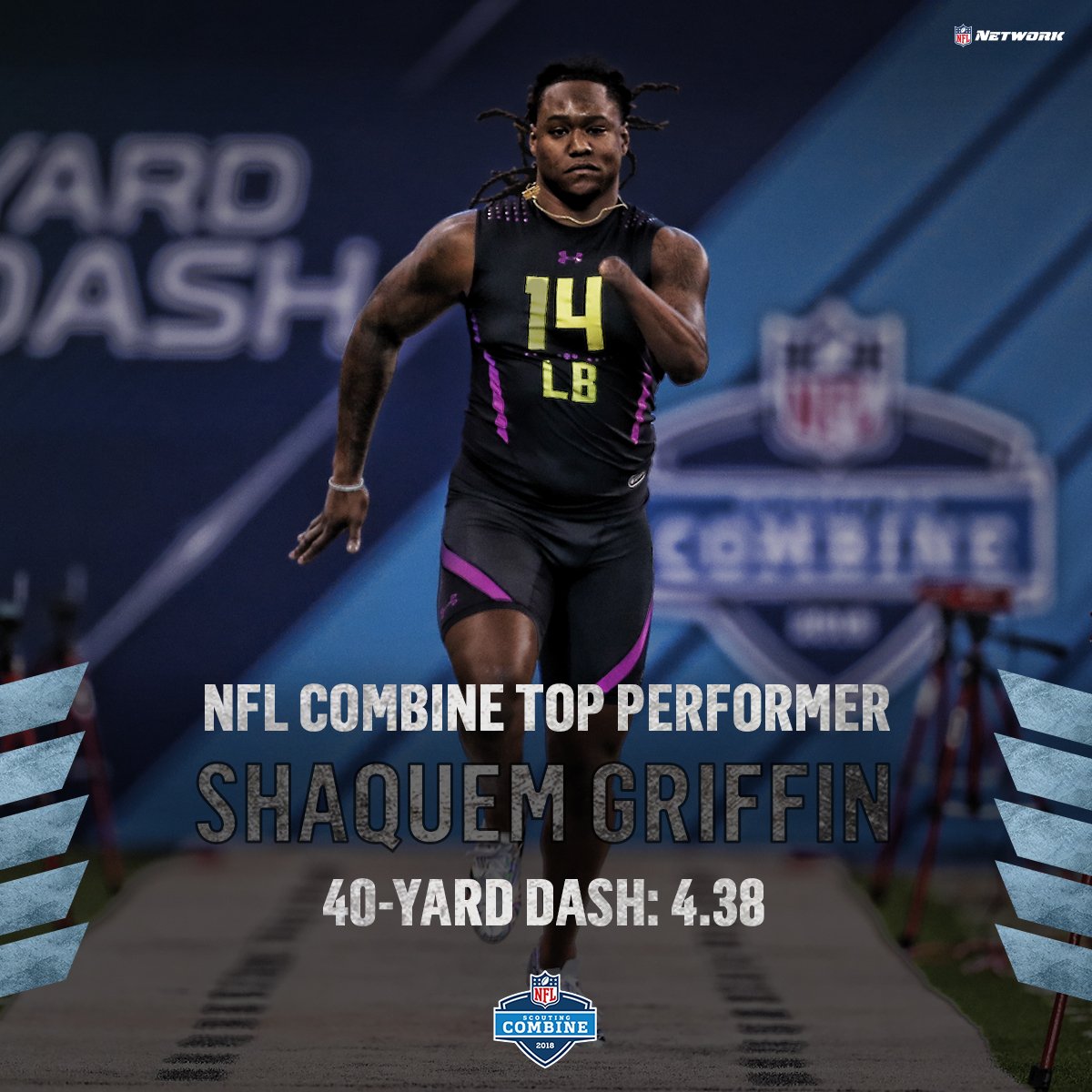 nflnetwork's tweet photo. The fastest LB ever recorded at the #NFLCombine: @Shaquemgriffin 👏 https://t.co/XEpQyjLif4