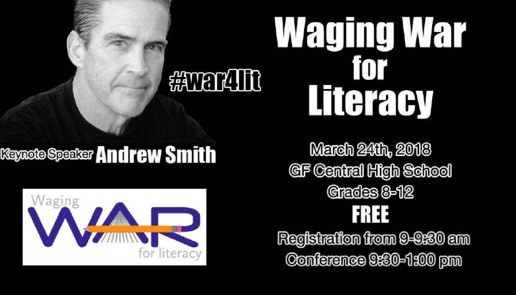 Coming soon!  Register now!  3rd Annual WAR teen literacy conference. Keynote: Andrew Smith 
Breakout Sessions!
Free!
For more info and registration - bit.ly/war4lit