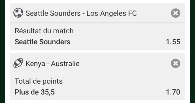 PredatorsPronos's tweet image. ⚜️Combi de la night ⚜️

⚽️ Seattle @1.55
[23H00]

🏉 Over 35.5 pts Kenya-Australie @1.70
[21h50]

Combiné : @2.63  
Mise 2%

#TeamParieur
#ParionsSport