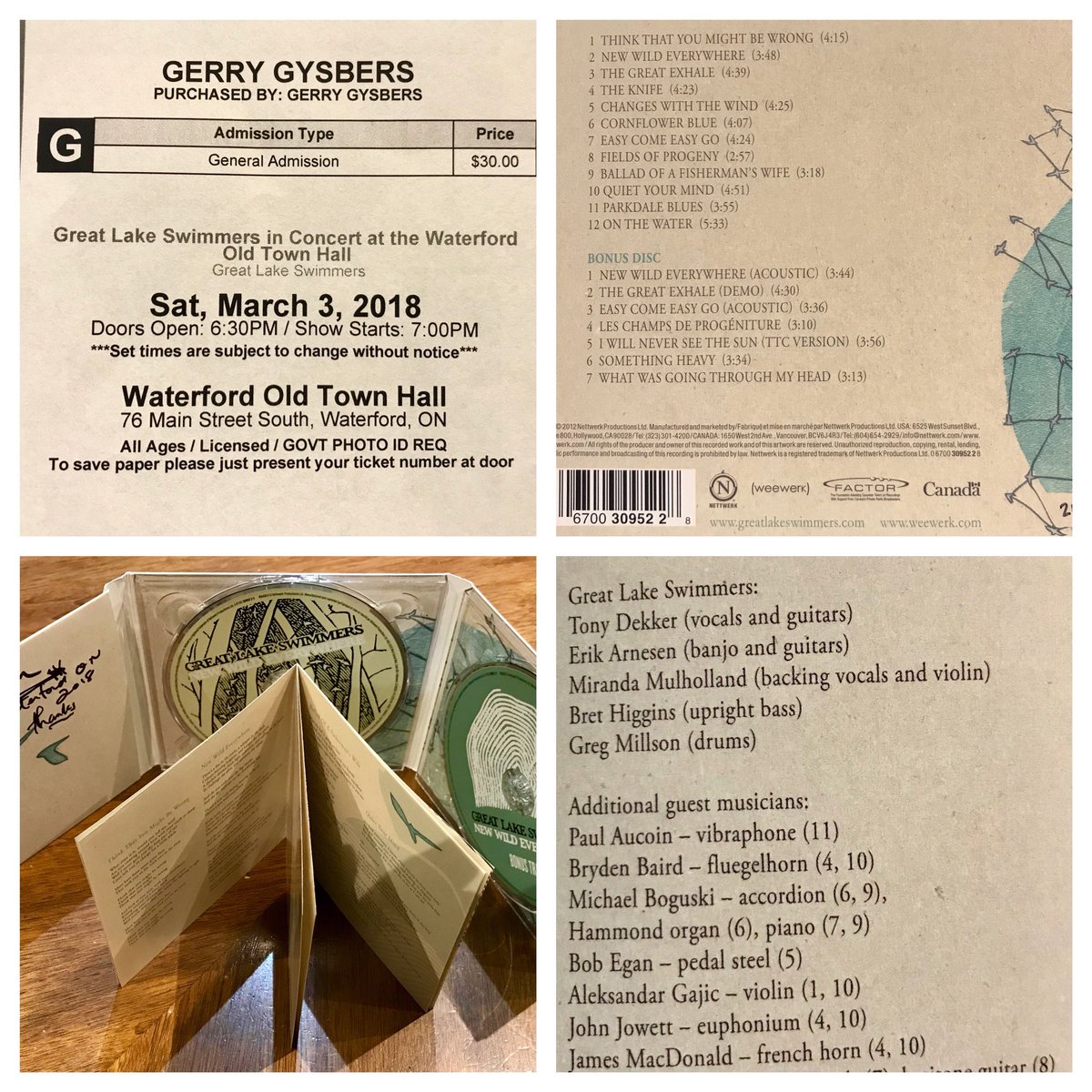 G_VanderUnit's tweet photo. Great Lake Swimmers at Waterford Old Town Hall. Sat. March 3, 2018.Nice show. Thanks, Claire! Surprise intro by J.R. Digs. #Waterford #WaterfordOnt #GLS #GreatLakeSwimmers #TonyDekker #YourRockySpine #NewWildEverywhere #Ontario #liveband #concert #livemusic #nicedrive #JRDigs 1/2 https://t.co/MrRQYVd4O3