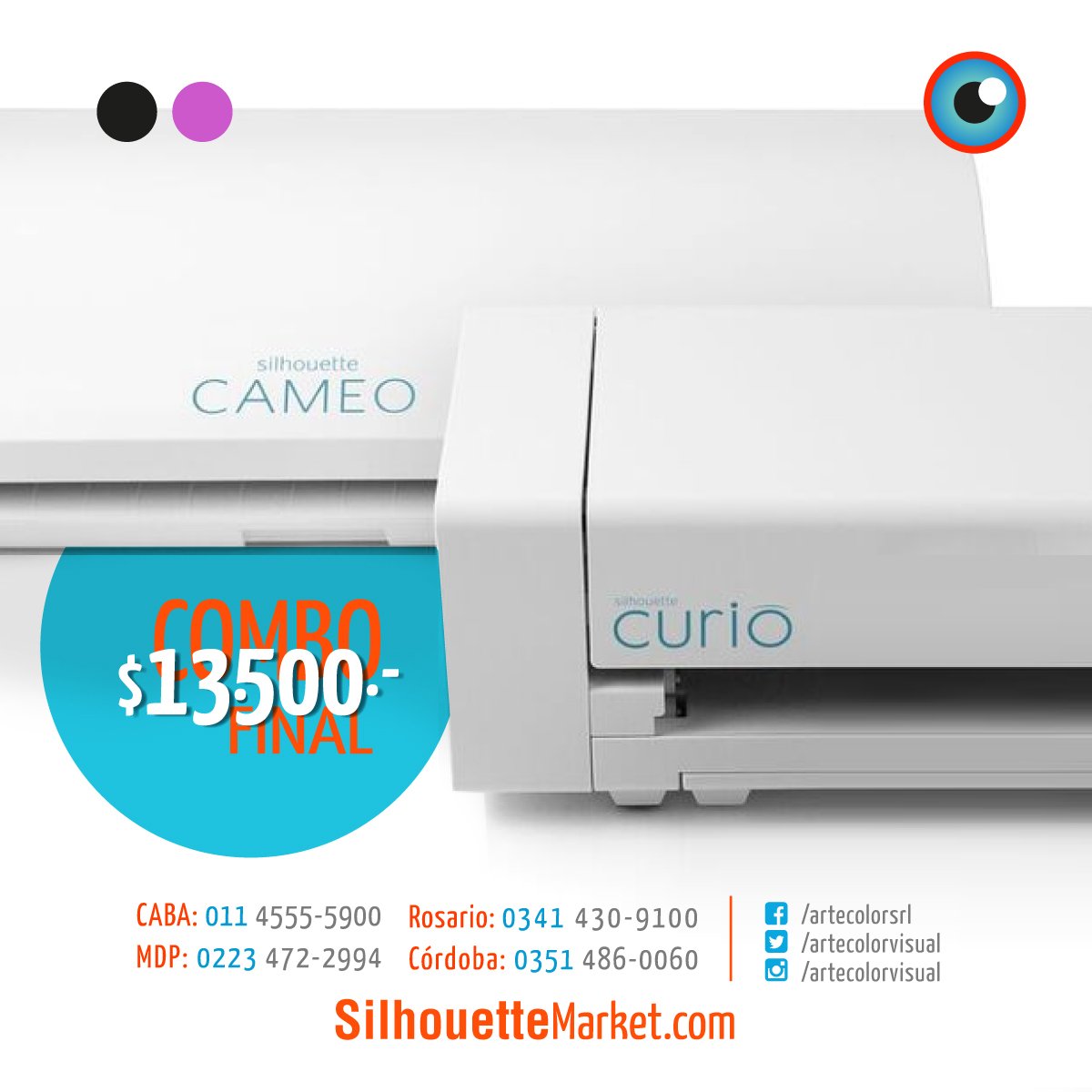 ArtecolorVisual's tweet photo. En #ArtecolorVisual celebramos la llegada de #Febrero con nuevas promos. Por tan solo $ARS 13.500 te llevás una #Silhouette #Cameo3 + #Curio. Válido hasta el 31/03. Aprovechá hoy y emprendé tu negocio. Comprá en https://t.co/nu9h2Jch64 o en nuestras sucursales https://t.co/7GgRBjLtYg