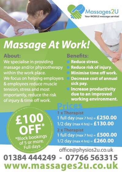 Physios2u's tweet photo. Everyone loves a massage, especially at work! DECREASE your stress and INCREASE your work productivity! With the added bonus of reducing injury risks too 😀#Brumhour #massageatwork #massage #corporate https://t.co/tqgrztnfxb