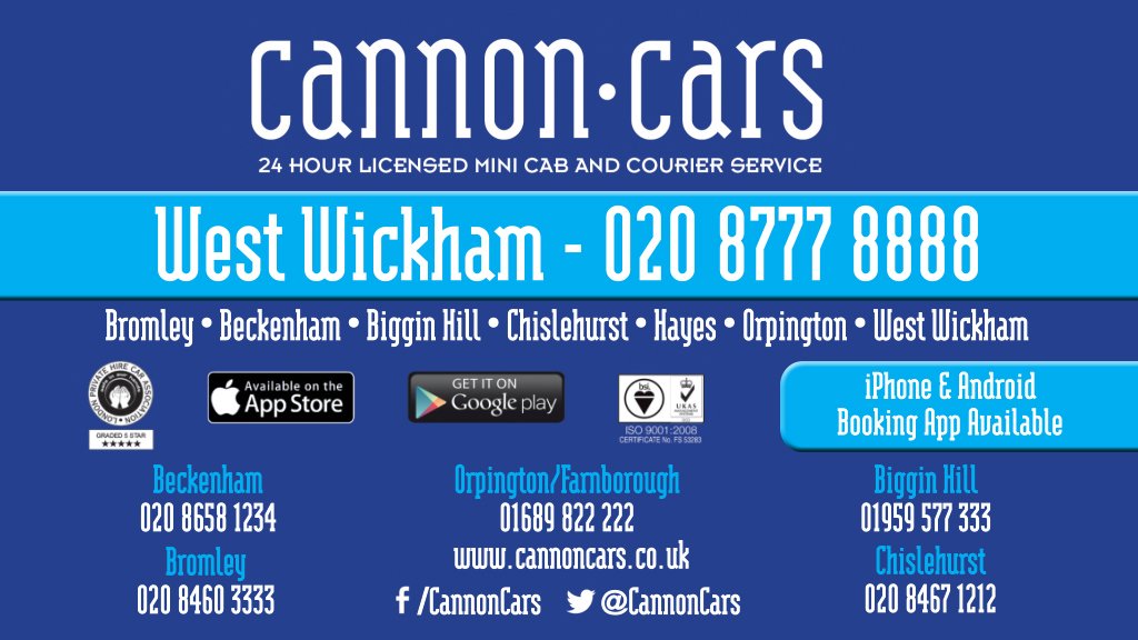 Out in West Wickham tonight?
Need a cab?
bit.ly/21881l4  
Our number is 020 8777 8888

#WestWickham #BR4 #Bromley #BromleyFL #BeckBromFL 

<a href="/WoW_Bromley/">Reputably Bromley</a> <a href="/bromleypopulo/">Bromley Populo</a>