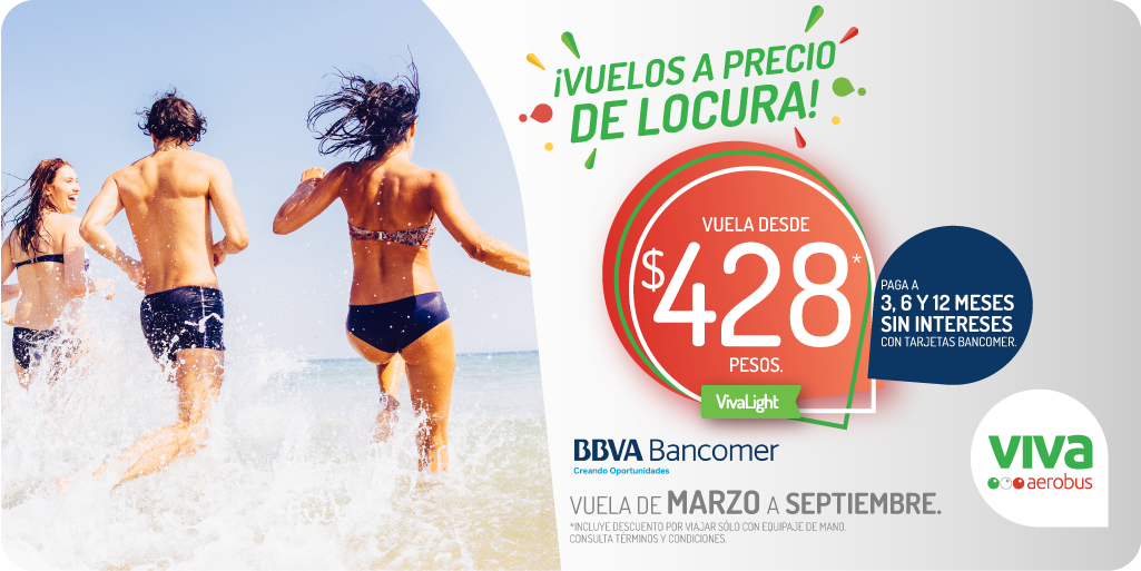 VivaAerobus's tweet photo. ¡Vuelos a precio de locura! ✈️

Vuela desde $428 pesos en modalidad #VivaLight 👉 https://t.co/3vOHps8If7 https://t.co/wbuuz5tBbh