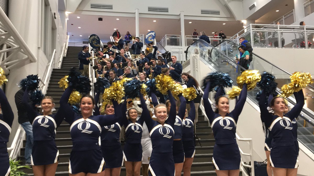 GoQUBobcats's tweet photo. THANK YOU to the @QU_PepBand and @QuinnipiacCheer squad for their tireless dedication to our programs and our university. 

Gearing up for basketball game #5 since Thursday AND the band even made it back to CT to help @QU_MIH sweep Yale last night!

#TrueBobcats https://t.co/83cVUKydr0