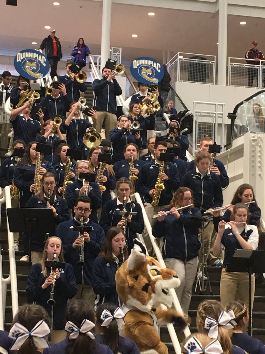 GoQUBobcats's tweet photo. THANK YOU to the @QU_PepBand and @QuinnipiacCheer squad for their tireless dedication to our programs and our university. 

Gearing up for basketball game #5 since Thursday AND the band even made it back to CT to help @QU_MIH sweep Yale last night!

#TrueBobcats https://t.co/83cVUKydr0