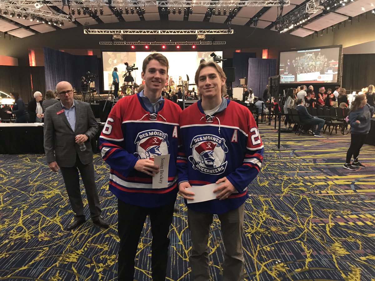 bucshockey's tweet photo. Few of the boys out at @VarietyIowa downtown for their annual telethon! Call in to pledge your support to a great cause. Tune in on @weareiowa5news! #BucsGiveBack https://t.co/VSsXeC6Wte