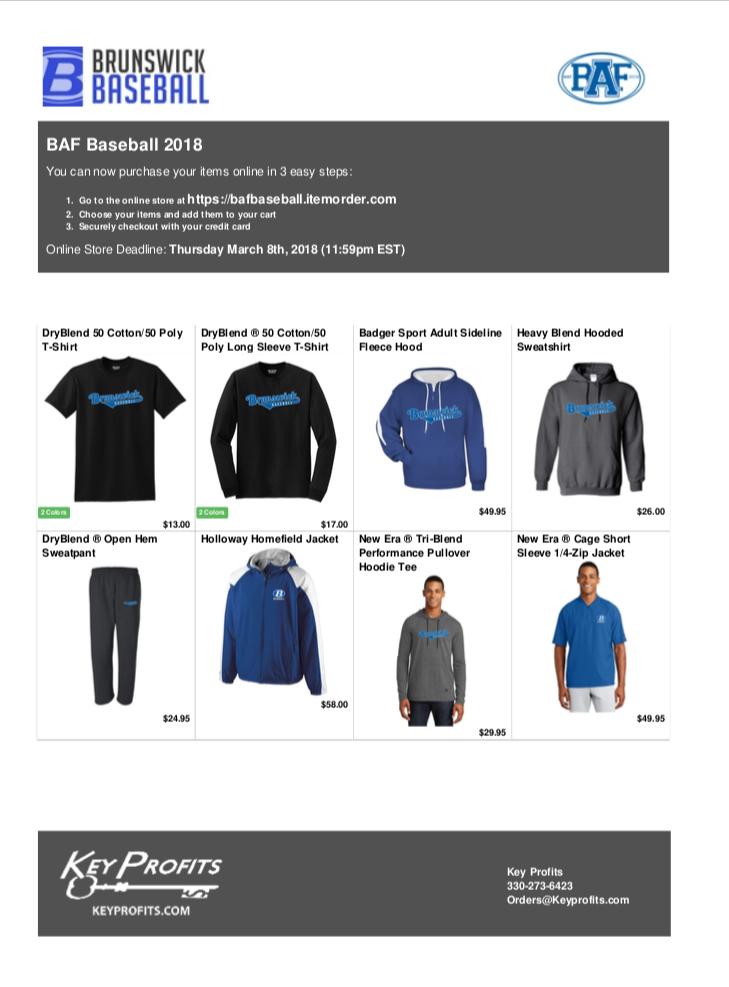 Baseball Spirit-wear sale is ongoing thru Thursday March 8th. Get your gear now and support the baseball program before the sale ends. Great deals on gear for players and family members!