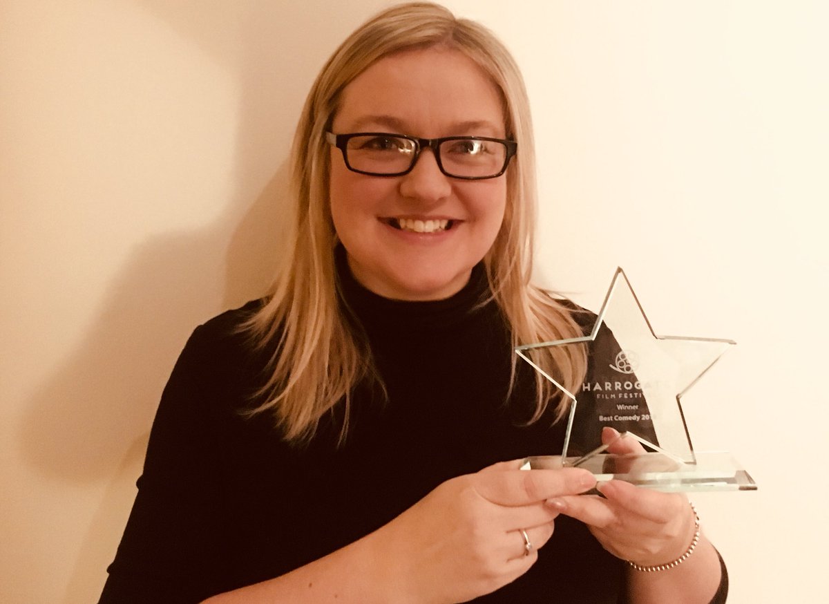 LimelightHR's tweet photo. I had the honour of announcing best Comedy Award at the Harrogate Film Festival this evening @sdorrington @AuraFilmsUK sorry you weren’t there to pick up your award but I’m keeping it safe for you 👍 #HGTFilmFest18 #schoolofshock https://t.co/fURlStBWab
