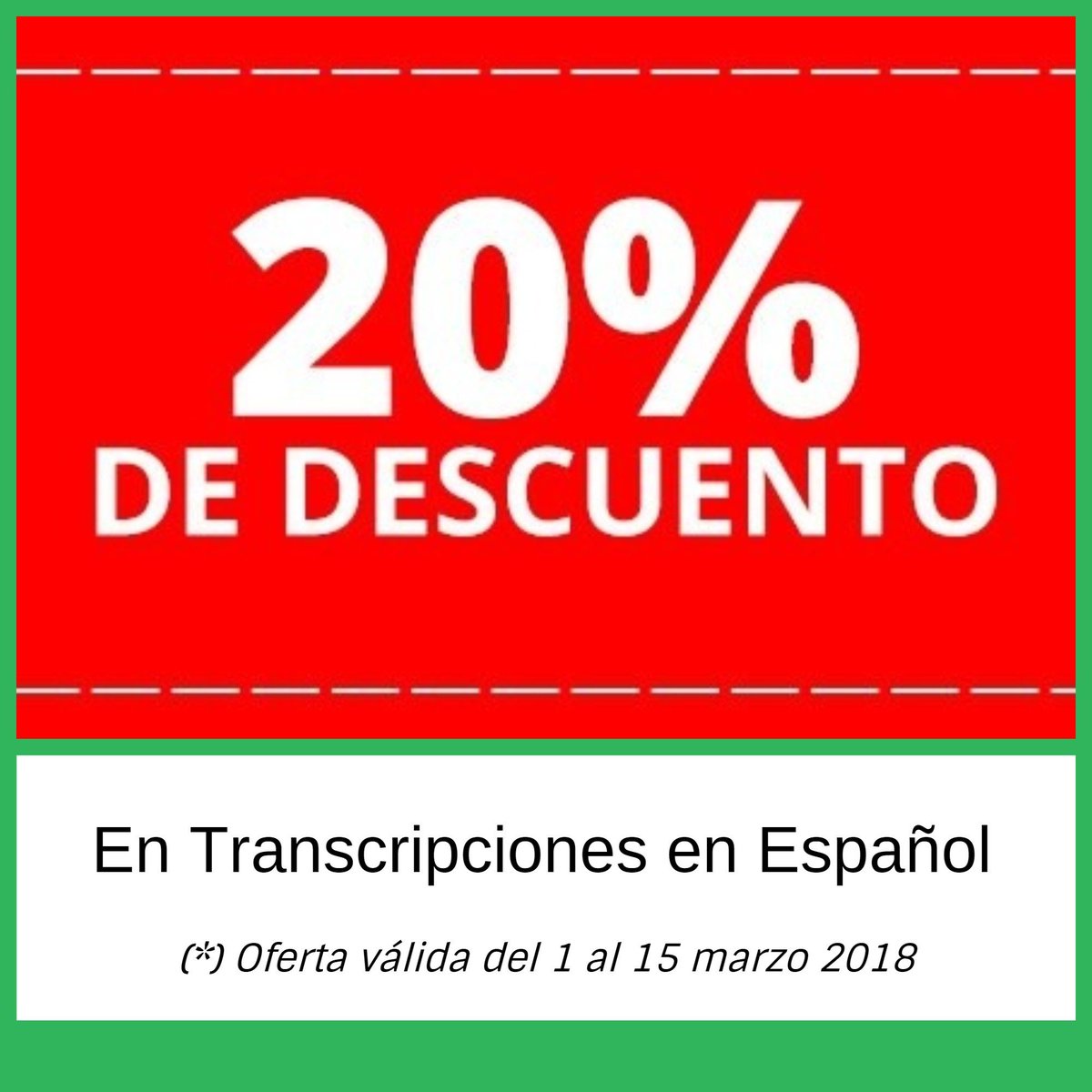 transcripciom's tweet photo. https://t.co/AENLxcNRk7 Aprovecha esta promoción hasta el 15 de marzo! #transcripciones #subtitulos #español #guiones #transcriptores https://t.co/Ze4gwSYOt0