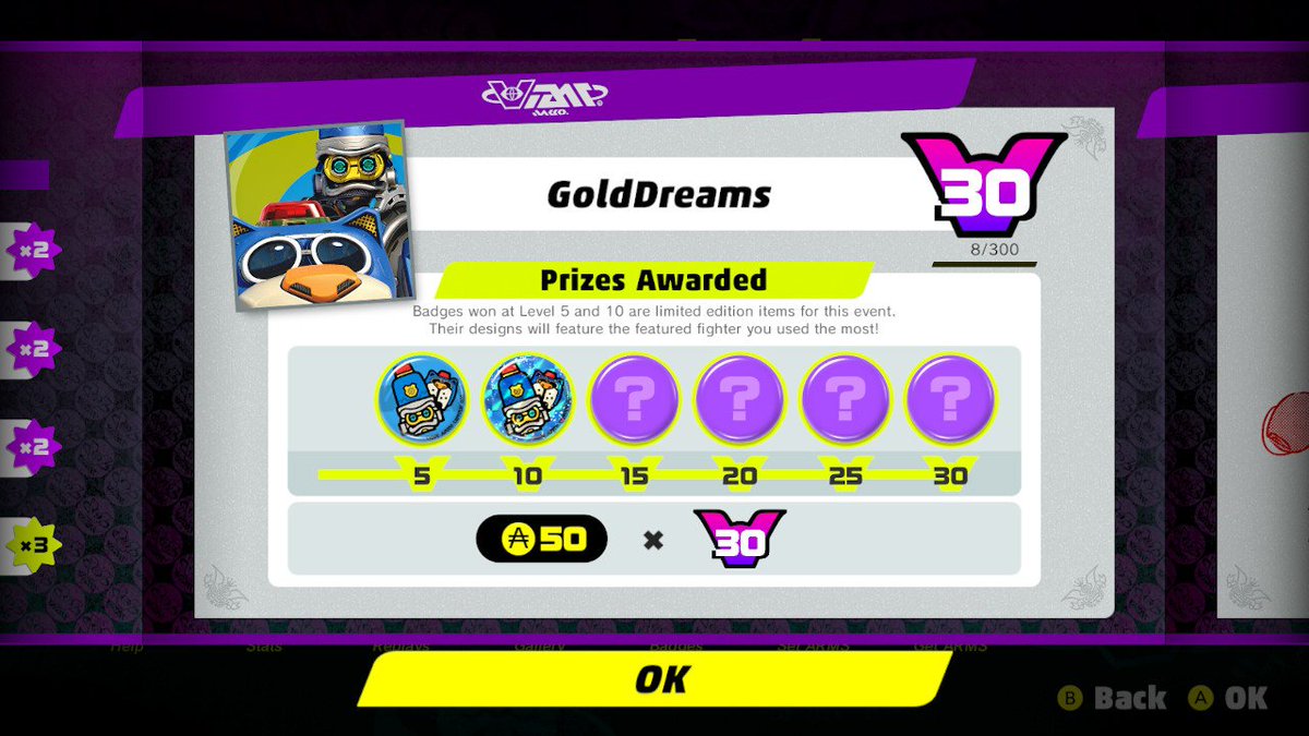 GoldDreams's tweet photo. I made it to the max badge reward Lablvl 30. My casual butt is calling it quits! My #ByteAndBarq win the #ARMSPartyCrash!! #NintendoSwitch https://t.co/s2i8IikG81