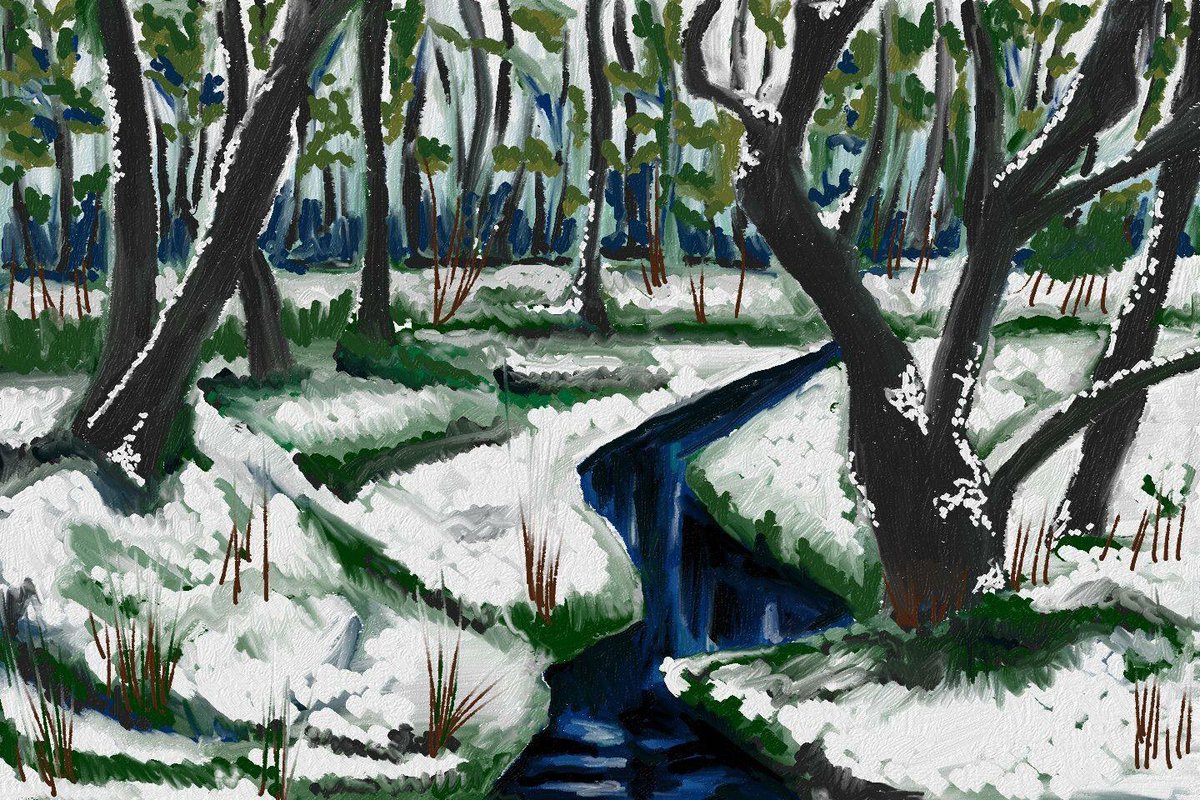 ReferenceQueen's tweet image. Had my first play on #FreshPaint on my #SurfacePro today - really liked it. Simple to use, felt like ‘painting’, &amp;amp; this was my first attempt - snowy woodland #SurfaceProArt #digitalart