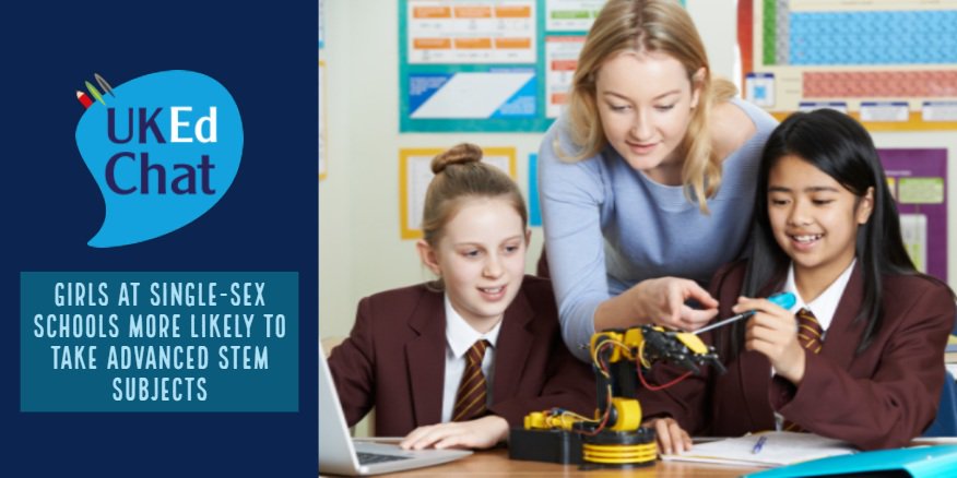 ukedchat's tweet photo. Girls at single-sex schools more likely to take advanced STEM subjects https://t.co/BklrGcwOOK

Follow our other Twitter accounts: Magazine @UKEdMag | Teaching Resources @UKEdResources | EdTech @ICTmagic | Careers &amp; vacancies @UKEdSch | Educational videos @UKEdVideo https://t.co/PqEtBt5LD2