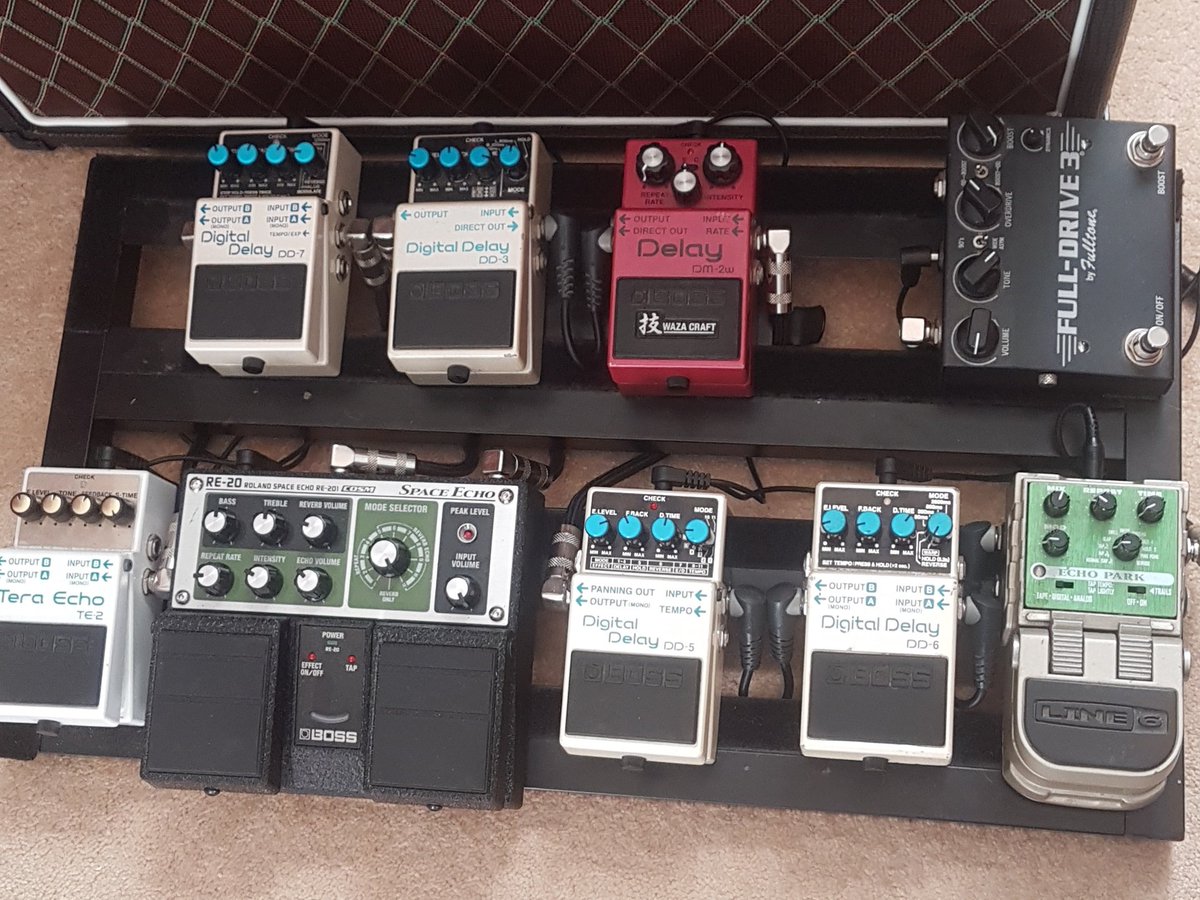 erjimdelosreyes's tweet photo. My board of joy. #ambient #worship #postrock #shoegaze
#pedalboard #rigrundown #delaypedal #BossFX #line6 #Fulltone
#reverb #delay #echo #overdrive #guitar #signalchain #tone #pedalfreak
#DD3 #DD5 #DD6 #DD7 #DM2W #TE2 #RE20 #EchoPark #FullDrive3 #worshipguitar https://t.co/vy9l9WsbSi