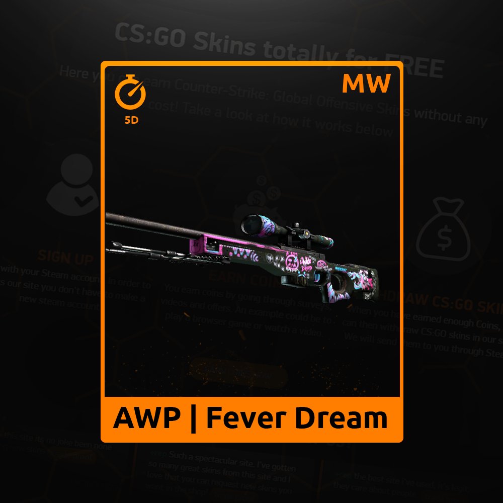 CollectSkins's tweet photo. 🎁 AWP | Fever Dream (Minimal Wear) 🎁 

✅ Notifications ON
✅ Follow+RT
✅ Tag a friend!
✅ More entries: https://t.co/QlOPoY8bxX

⏰5Days #CSGOgiveaway
🍀GLHF! https://t.co/EDbailDGDj