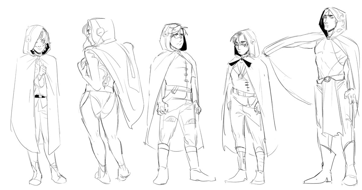 just some doodles- This is one oc 
his cloak allows him to change appearance! 